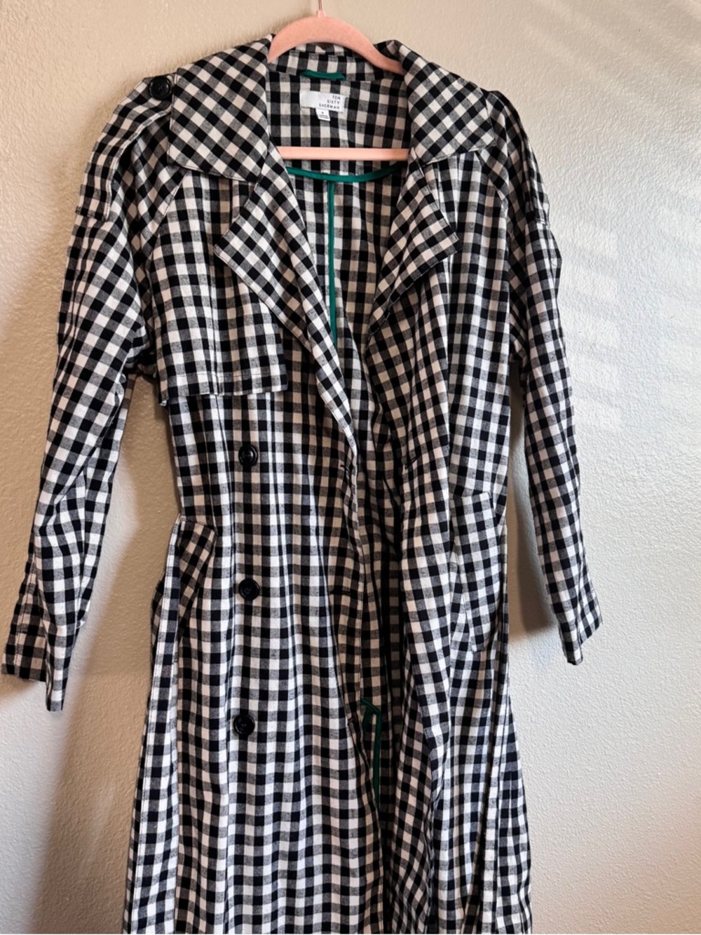 Ten Sixty Sherman Black And White Gingham Jacket With Teal Trim